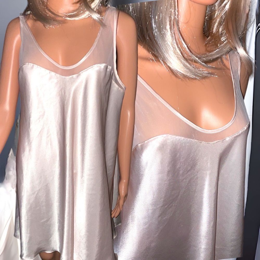 Scassi Silk Nightie l Peach l Lettuce Hem l Mesh top l Plus